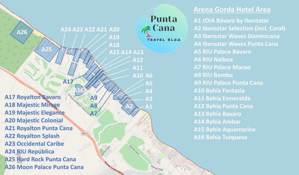 All Arena Gorda Resorts on a map for 2025