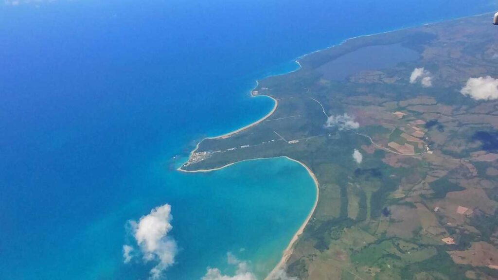 Playa Esmeralda seen from above, during the flight from Punta Cana in direction to the Samaná peninsula